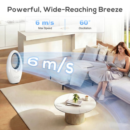 Bladeless Tower Fan, 36dB Standing Cooling Fan with 60° Oscillating, LED Lights, 3 Speeds, 7.5H Timer, Remote Control