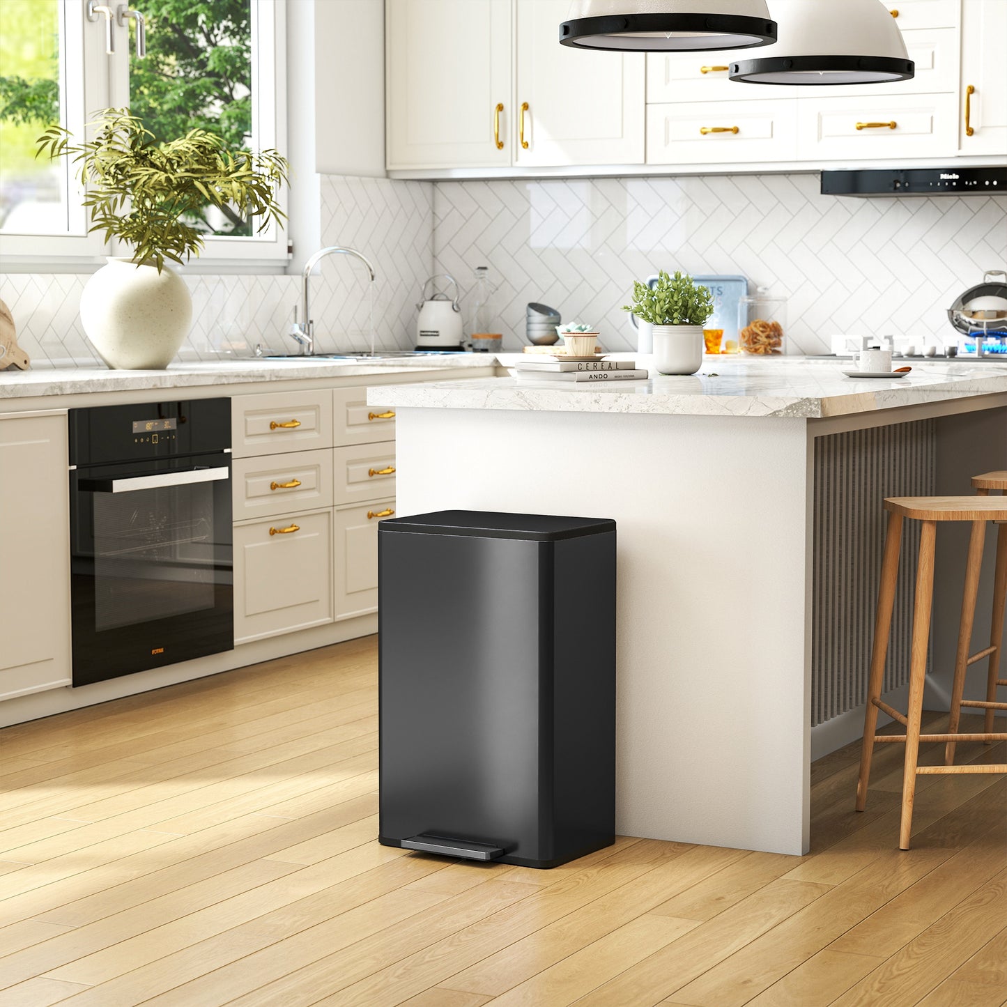 45L Kitchen Bin, Pedal Bin with Soft-Close and Stay-Open Lid, Removable Inner Bucket, Odor Control for Kitchen, Office