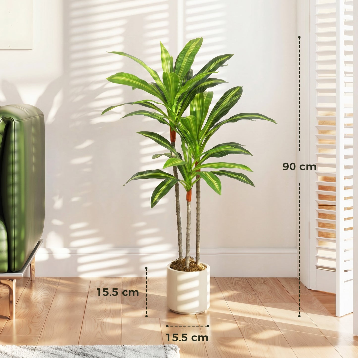 90cm Lifelike Fake Tree, Artificial Dracaena Tree with Bendable Trunks, Green