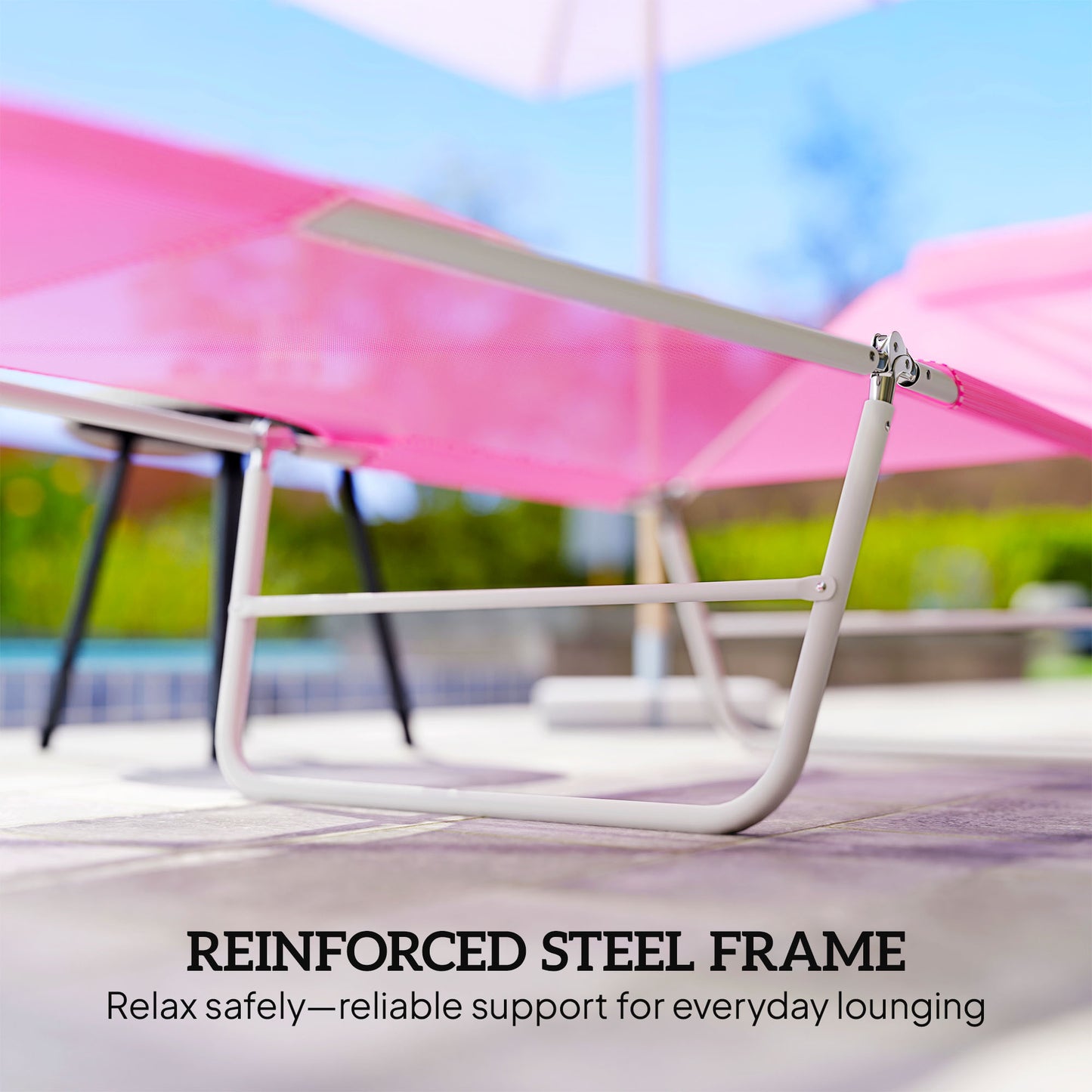 Folding Sun Lounger with Head Pillow - Pink