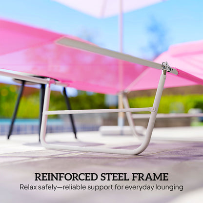 Folding Sun Lounger with Head Pillow - Pink