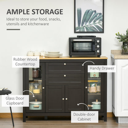 Modern Storage Cabinet, Sideboard with Oak Top, 4 Doors, 2 Drawers and 5 Adjustable Shelves, Black Brown