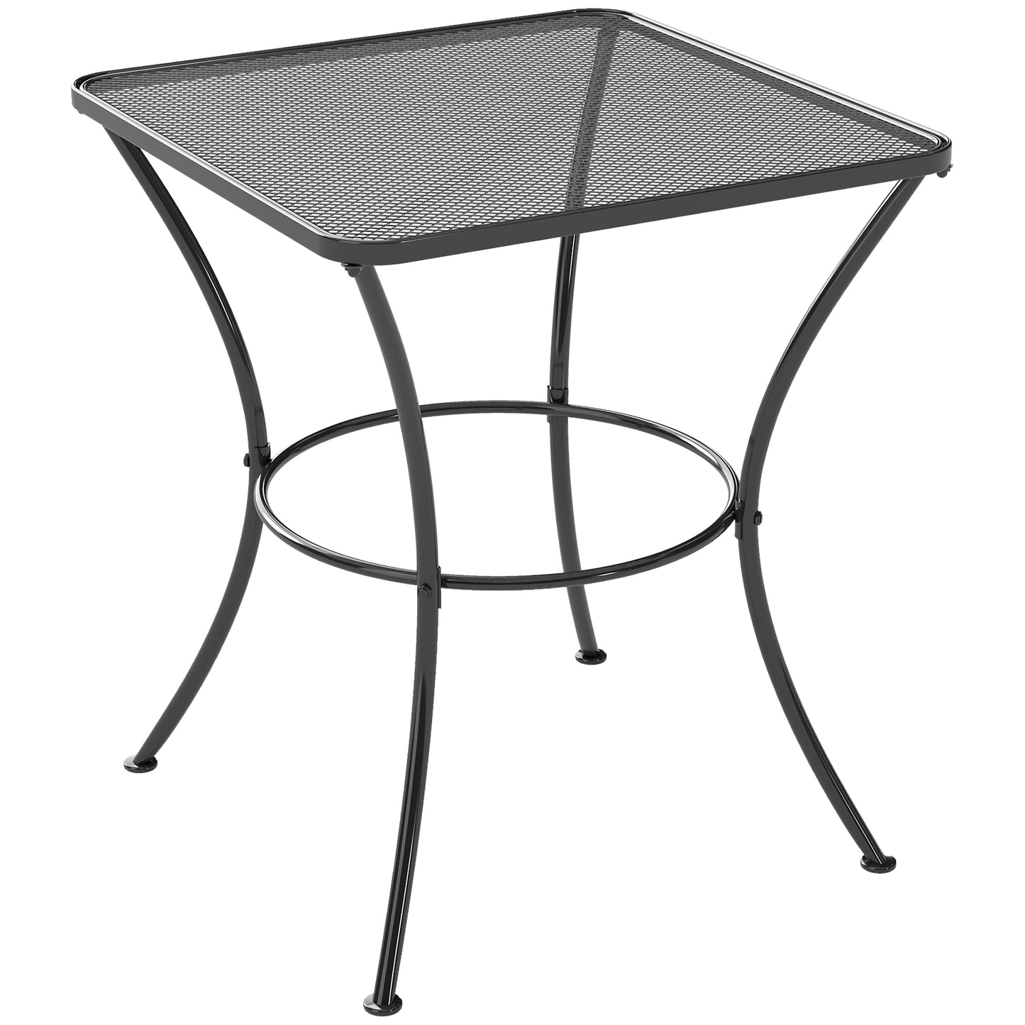 60cm Square Garden Table, Outdoor Metal Bistro Side Desk with Mesh Top, Black