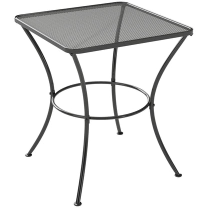 60cm Square Garden Table, Outdoor Metal Bistro Side Desk with Mesh Top, Black