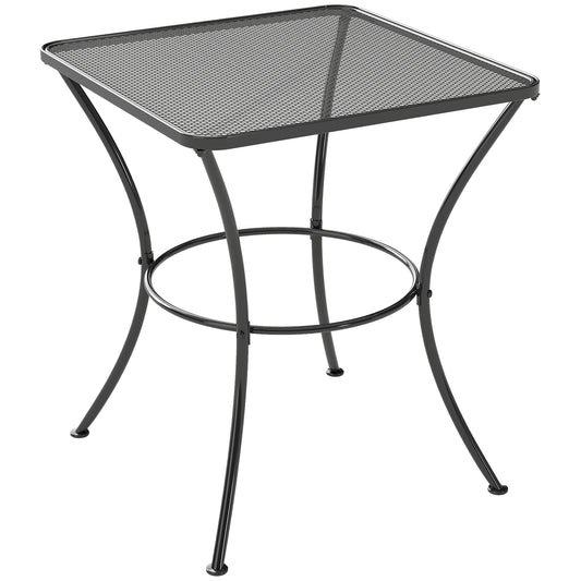 60cm Square Garden Table, Outdoor Metal Bistro Side Desk with Mesh Top, Black