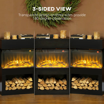 19" Electric Fireplace with Surround, 3D Flame Effect, 6 Colours & 3 Brightness Levels