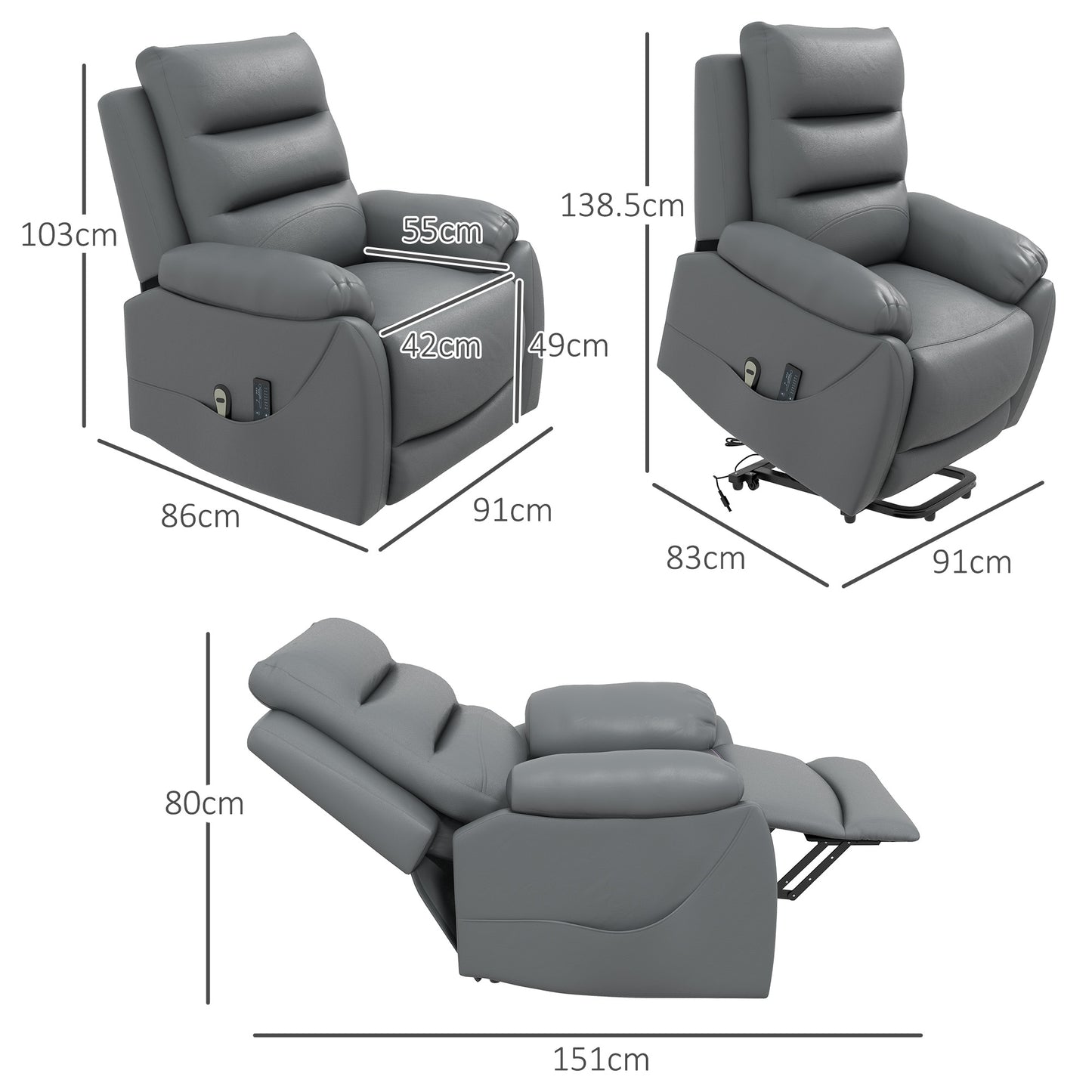 Electric Riser and Recliner for Elderly with 8 Vibration Massage, PU Leather Power Lift Recliner Chair for Living Room