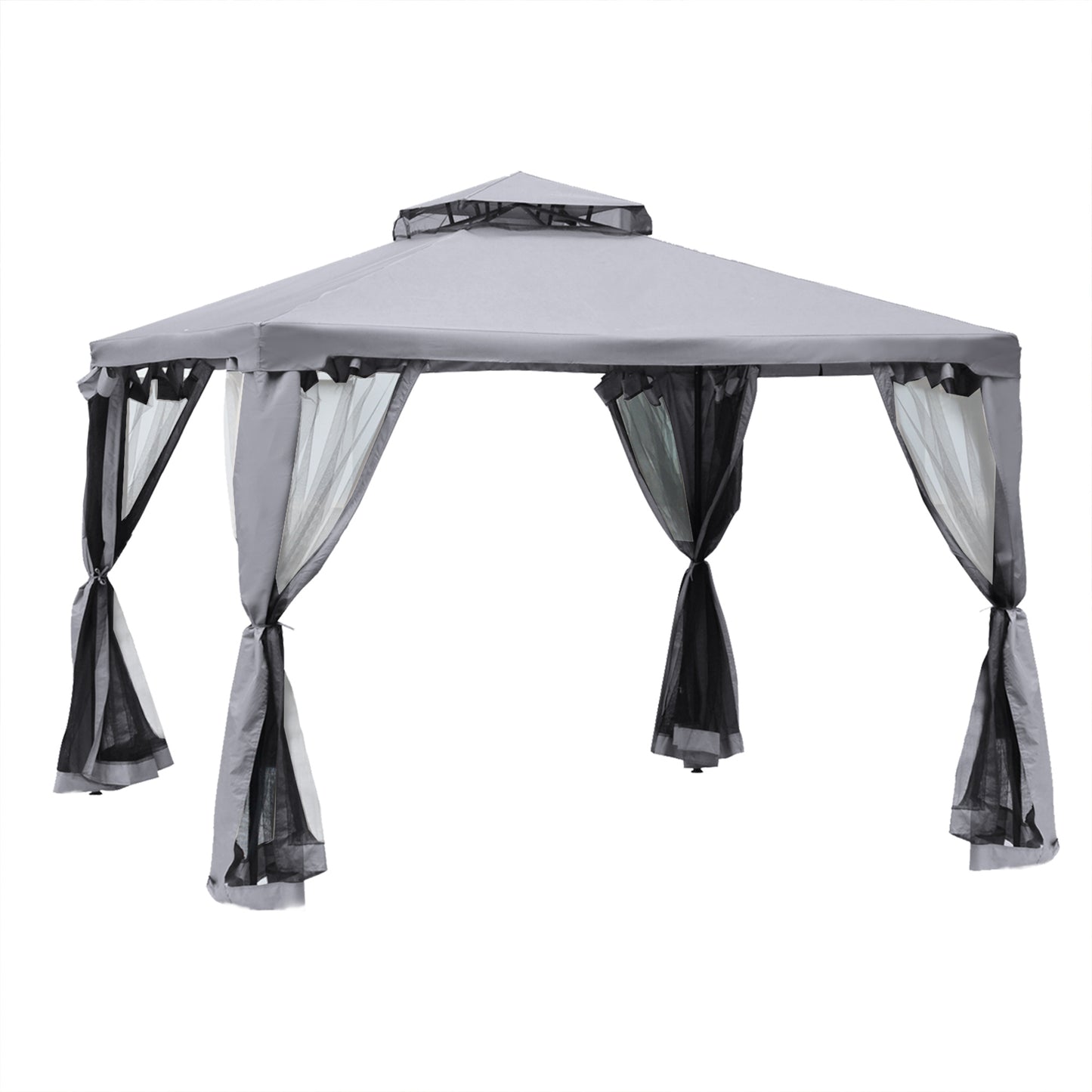 3 x 3 m Metal Gazebo, Garden Pavillion, Double Roof Outdoor Canopy Shelter with Mesh Sidewalls, Grey