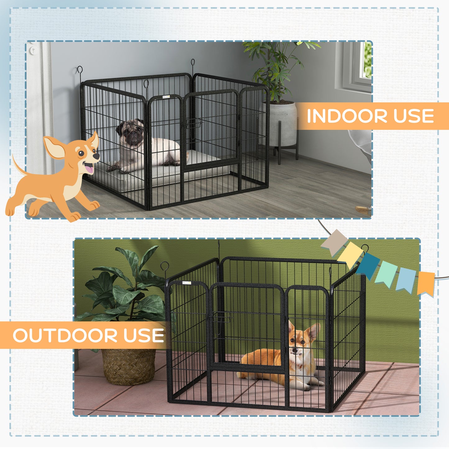 Heavy Duty Dog Playpen, 4 Panel Puppy Pen, Foldable Dog Kennel Both Indoor Outdoor Use Collapsible Design 82L x 82W x 60H (cm