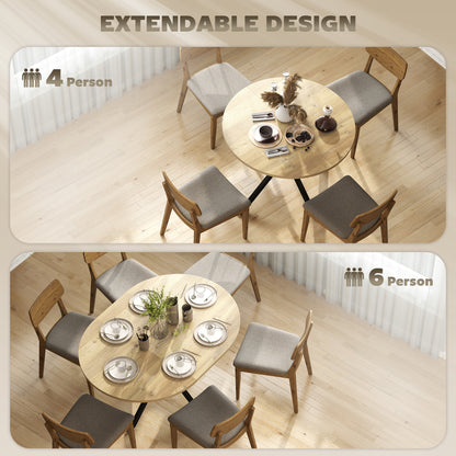 Extendable Dining Table for 4-6, Industrial Kitchen Dinner Table with Butterfly Leaf and X-Shape Base, Natural Wood