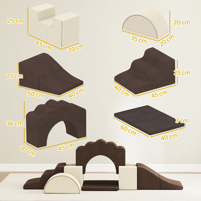 7 Piece Kids Soft Play Set with Detachable Cover, Baby Indoor Climb and Crawl Foam Toys for Toddlers, Brown