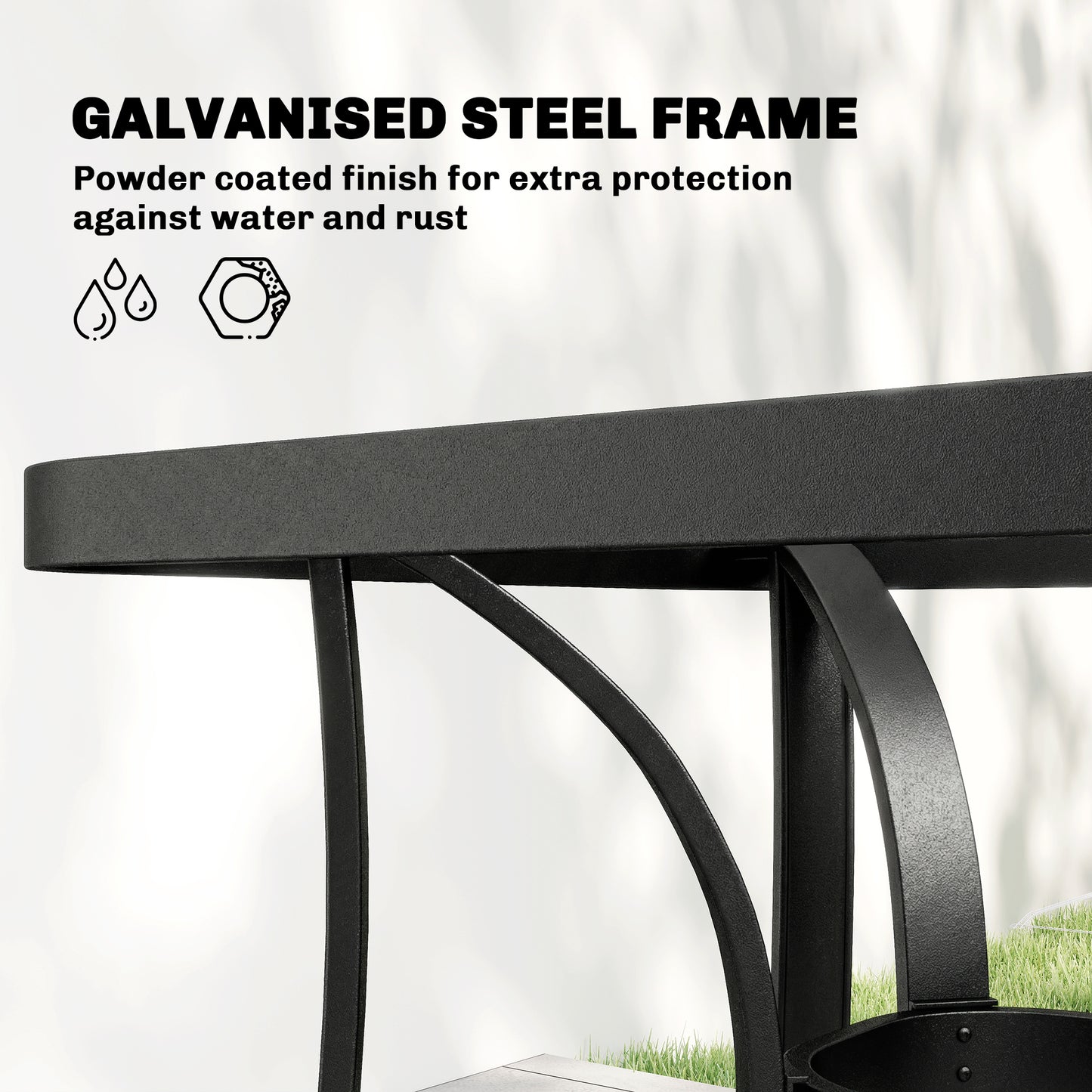 Garden Dining Set for 4 with Umbrella Hole, Stackable Chairs and Rectangular Glass-Top Outdoor Table, Light Grey