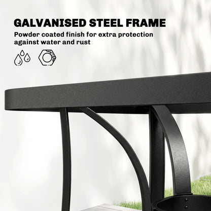 Garden Dining Set for 4 with Umbrella Hole, Stackable Chairs and Rectangular Glass-Top Outdoor Table, Light Grey