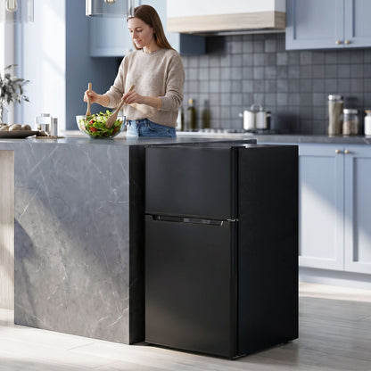 88L Under Counter Fridge Freezer, Small Refrigerator with 5-Setting, 3 Star Freezer Rating, Black