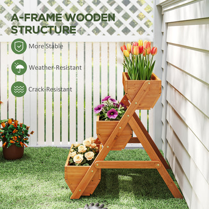 3 Tier Raised Garden Bed Wooden Elevated Planter Box Kit, 66L for Flower, Vegetable, Herb, 65x75x78cm, Brown