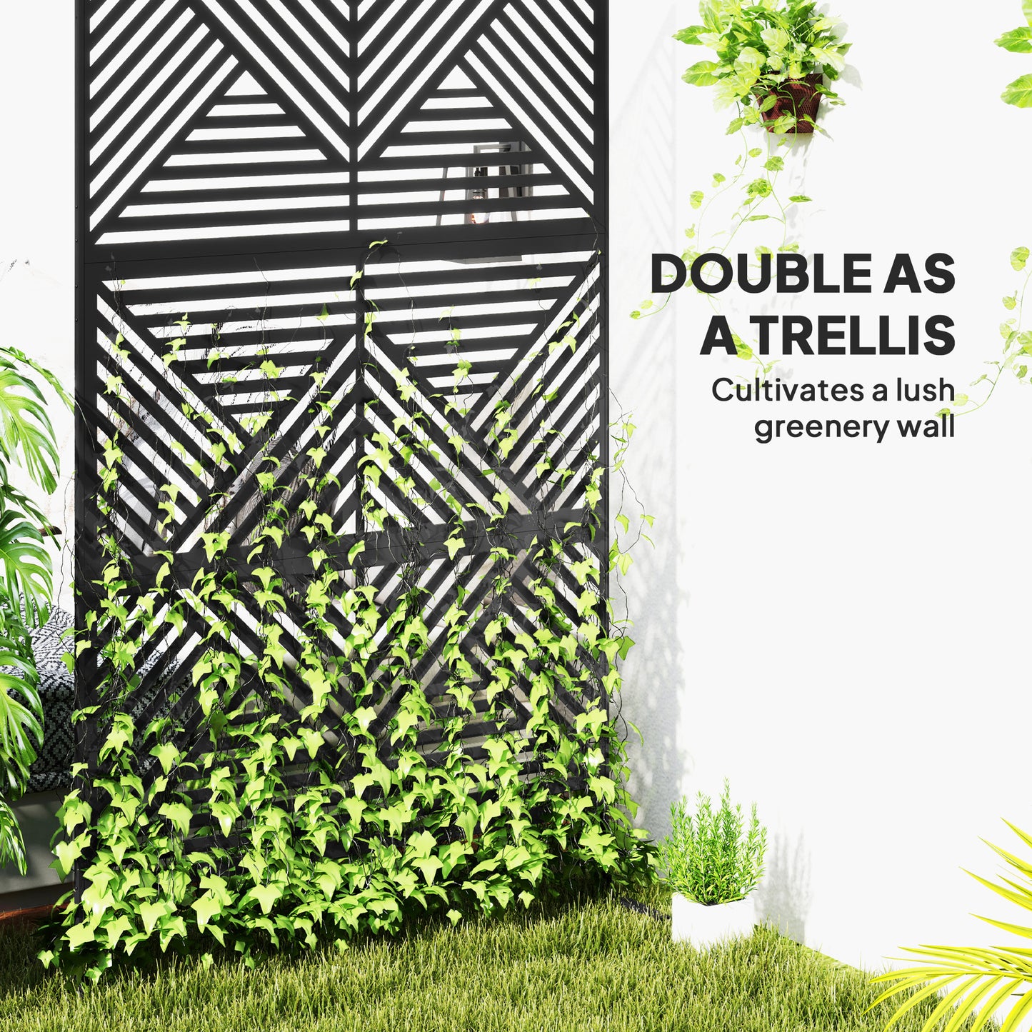 Decorative Garden Privacy Screen with Stand, 6.5FT Freestanding Metal Outdoor Divider