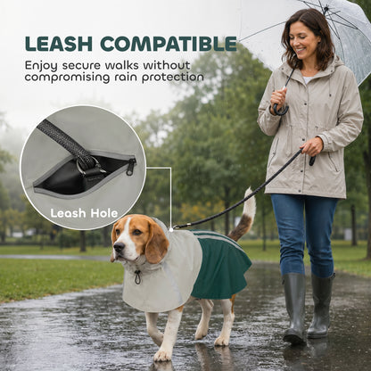 Dog Raincoat with Hood, Waterproof & Breathable Rain Jacket with Leash Hole, for Medium Dogs, Green, M