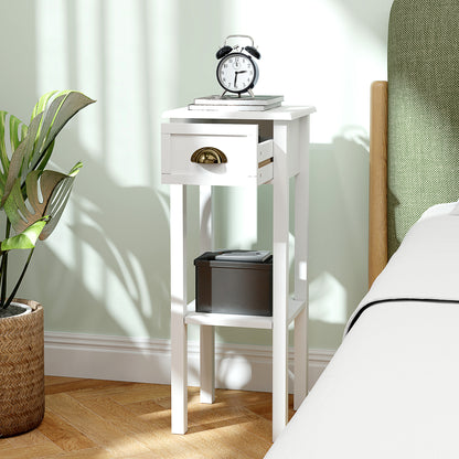 2-Tier Side Tables Set of 2 with Drawer and Shelf, 2 Pieces Bedside Tables for Living Room and Hallway, White
