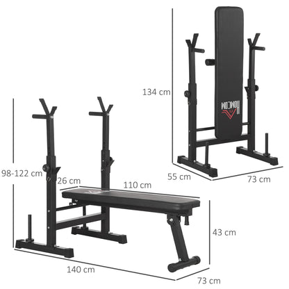 Adjustable Weight Bench, Foldable Bench, with Barbell Rack, Black