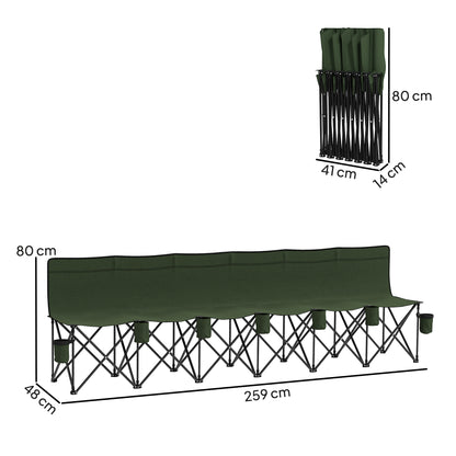 6 Seater Folding Camping Chair with Cup Holder & Carry Bag - Green