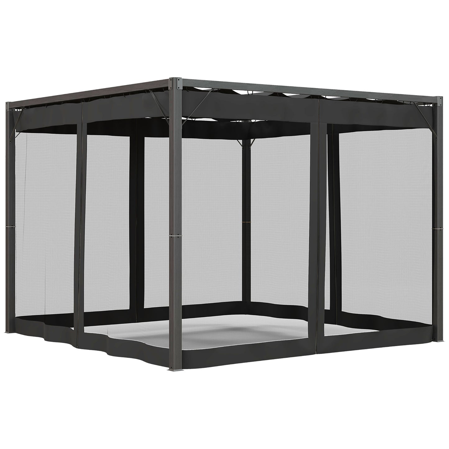 3 x 3m Aluminium Frame Pergola, with Retractable Roof - Dark Grey