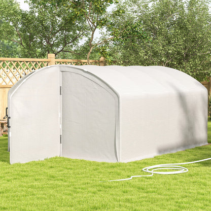 Polytunnel Greenhouse Walk-in Grow House with UV-resistant PE Cover, Door, Galvanised Steel Frame, 4 x 3 x 2m, White