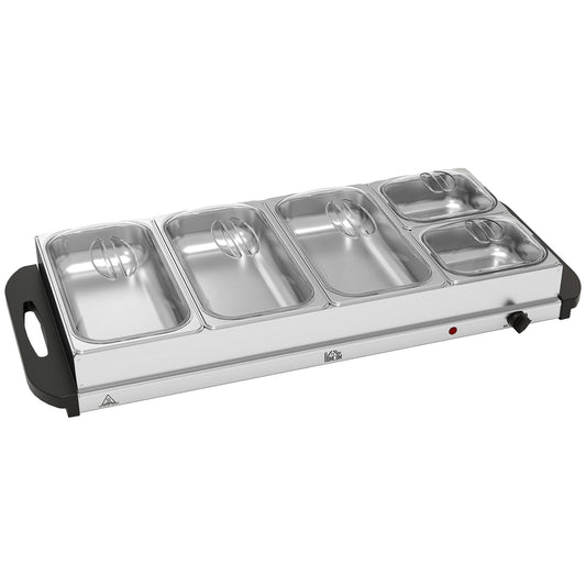 5 Tray Electric Food Warmer Buffet Server with Warming Plate, Cool Touch Handles, Adjustable Temperature, 300W