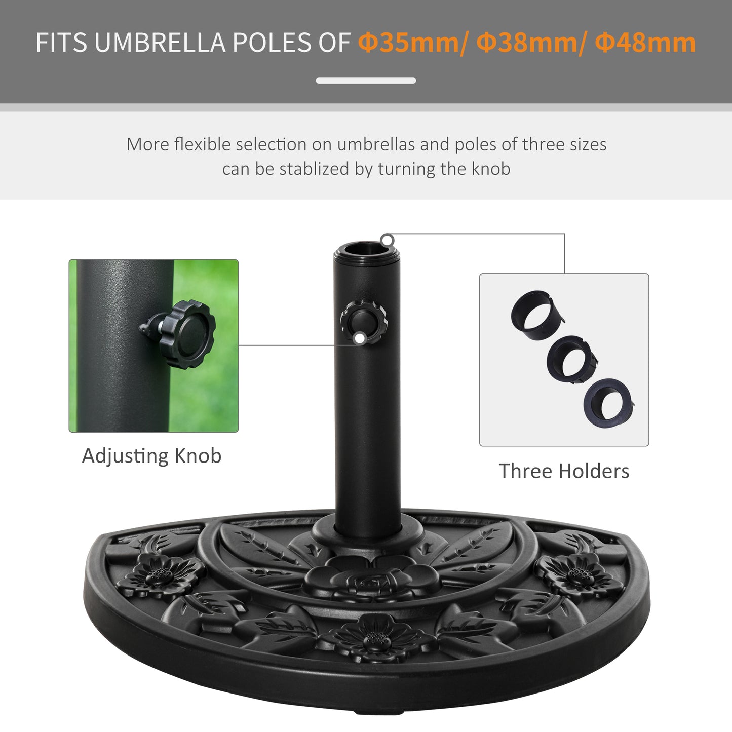 9kg Cement Concrete Half Round Parasol Base Umbrella Stand Garden Outdoor Accessories