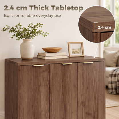 Sideboard Cabinet, Modern Storage Cabinet with 3 Doors and Adjustable Shelves for Living Room, Dining Room, Brown