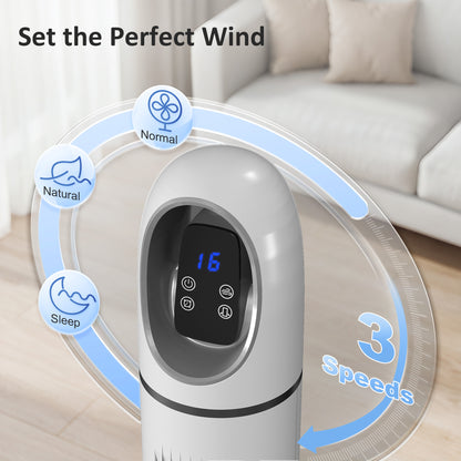 Tower Fan for Bedroom, Standing Floor Fan with Oscillating, 3 Modes, 3 Speeds, 24 Hour Timer, White