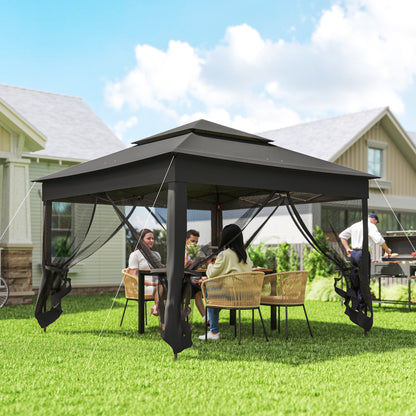 3 x 3(m) Pop Up Gazebo, Double-roof Garden Tent with Netting and Carry Bag, Party Event Shelter, Black