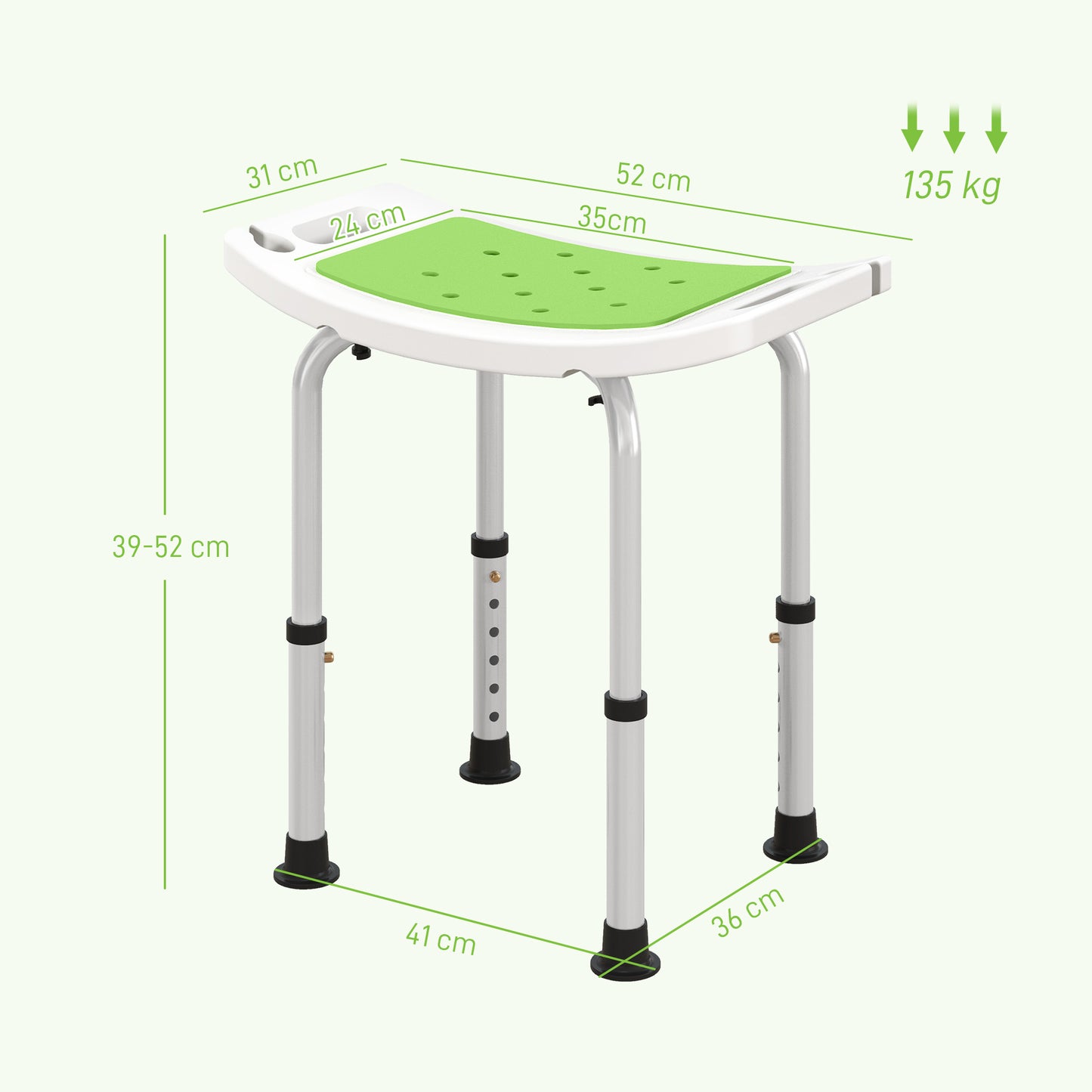 Shower Chair, Adjustable Height Shower Stool with Aluminium Frame and Non-Slip Feet