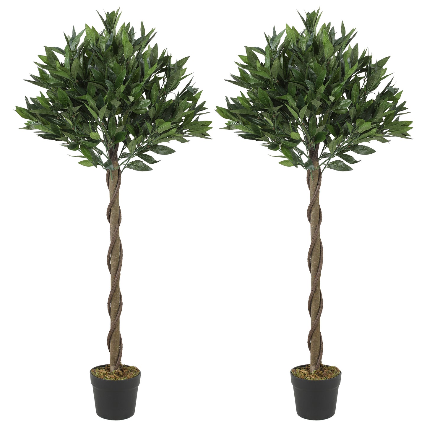 Artificial Bay Laurel Topiary Trees with Twisted Trunk, Realistic Lush Topiary Ball Tree with Weighted Pot, Set of 2
