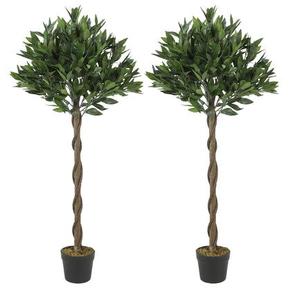 Artificial Bay Laurel Topiary Trees with Twisted Trunk, Realistic Lush Topiary Ball Tree with Weighted Pot, Set of 2
