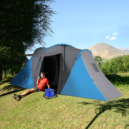 Large Camping Tent Tunnel Tent with 2 Bedroom and Living Area, 2000mm Waterproof, Portable with Bag for 4 Man, Blue