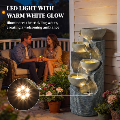 Garden Water Feature, Outdoor Water Fountain with LED Lights and Pump, 5 Tier Cascading Waterfall Fountain for Indoor