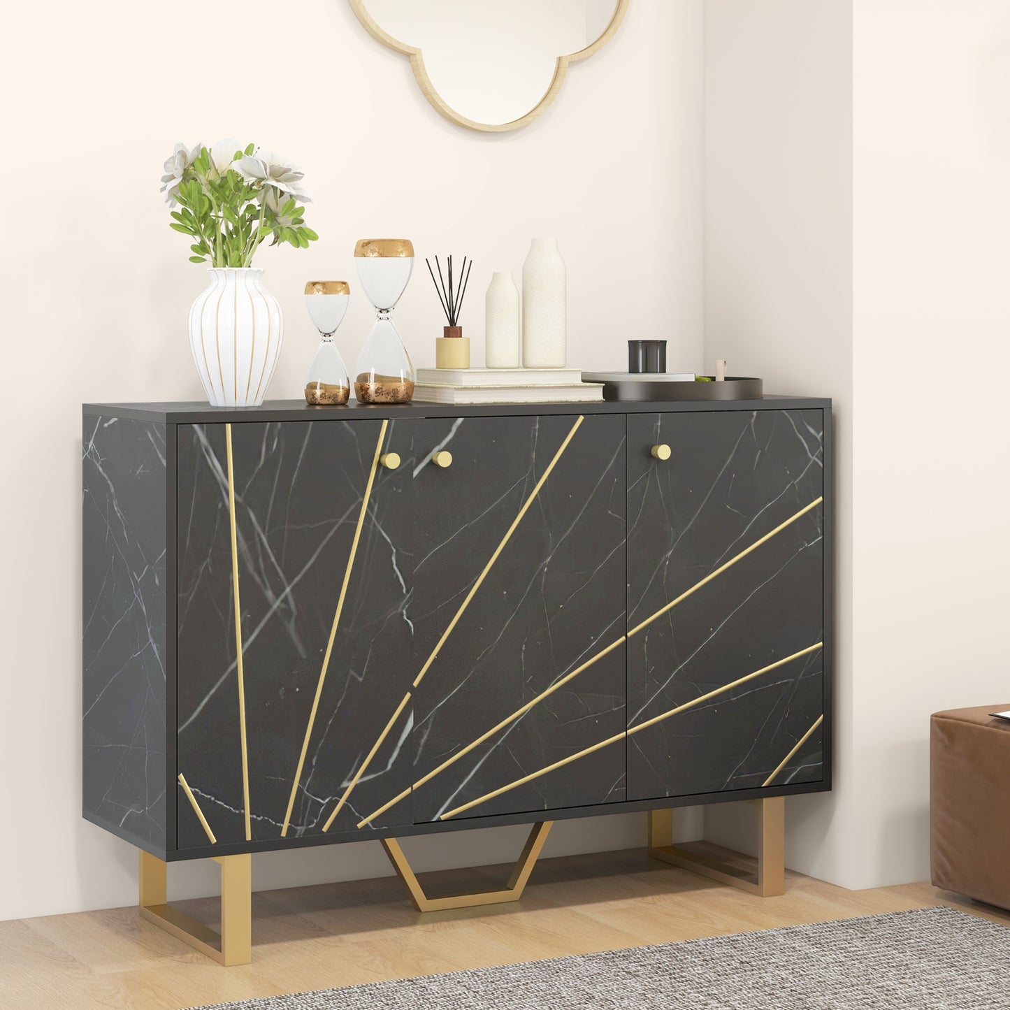 Sideboard Storage Cabinet, Modern Storage Cupboard with Adjustable Shelves and Metal Legs for Living Room, Kitchen
