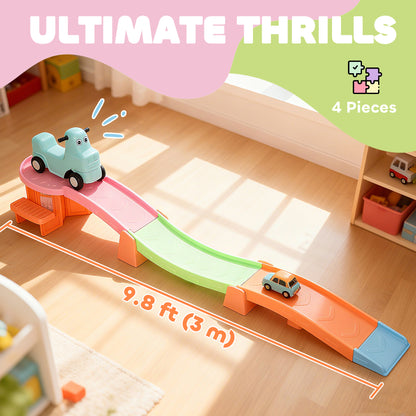 3(m) Four-Piece Ride on Kids Roller Coaster w/ Non-Slip Steps, for Ages 2-5 Years - Orange