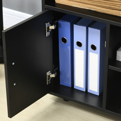 Multi-Storage Printer Stand Unit Office Desk Side Mobile Storage w/ Wheels Modern Style 60L x 50W x 65.5H cm - Black