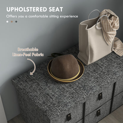 Six-Drawer Shoe Storage Bench, with Padded Top Seat - Dark Grey