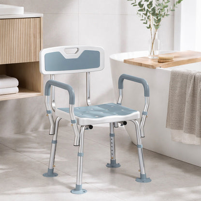 EVA Padded Shower Chair for the Elderly and Disabled, Height Adjustable Shower Stool with Back and Arms, 4 Suction Foot Pads