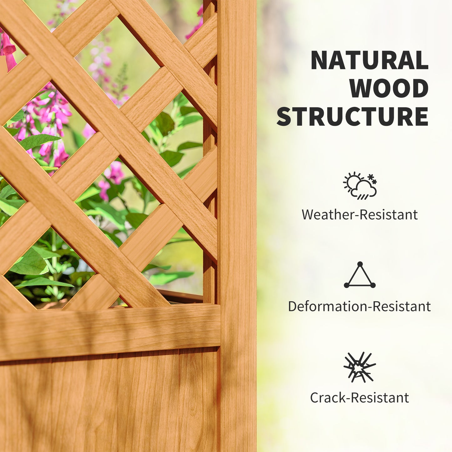 Wooden Raised Garden Bed with Trellis, Liner, Drainage Holes, for Vine Climbing Plants, Flowers, 83 x 36 x 145 cm