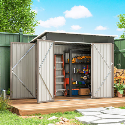 7.5 x 4.3ft Metal Garden Storage Shed, Waterproof Outdoor Shed with Triple Lockable Door, Gloves, Vents, Light Grey