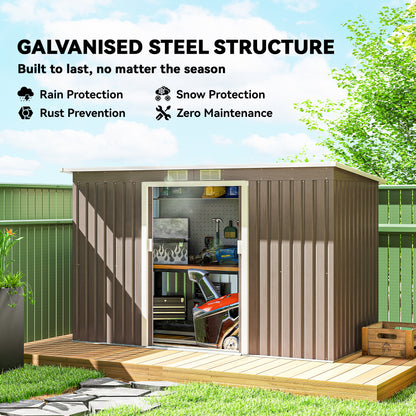 4 x 9ft Metal Shed, with Foundation Shed - Brown