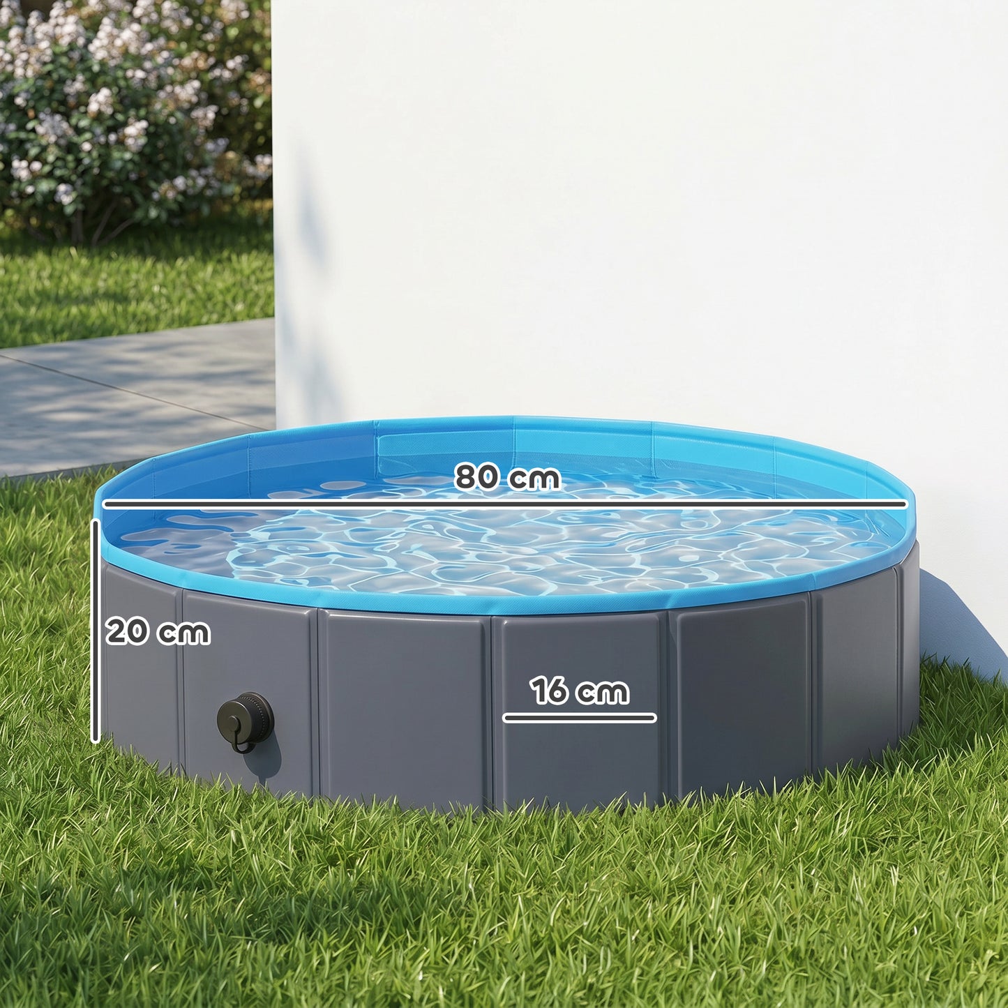 Foldable Dog Pool for Puppies and Ducks Dog Paddling Pool Bath Tub, Dark Grey, 80 x 20 cm