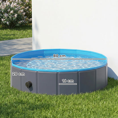Foldable Dog Pool for Puppies and Ducks Dog Paddling Pool Bath Tub, Dark Grey, 80 x 20 cm