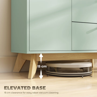 Sideboard Storage Cabinet, 80 cm Buffet Cabinet with 2 Drawers, Open Compartment, Adjustable Shelf, Light Green and Oak
