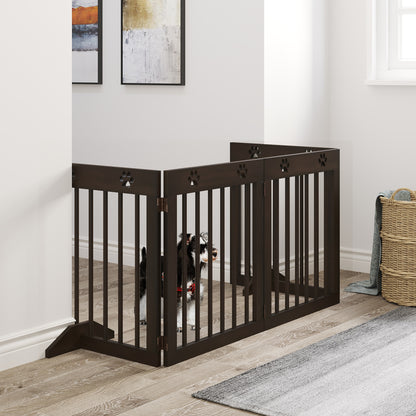 Freestanding Pet Gate 4 Panel Wooden Dog Barrier Folding Safety Fence with Support Feet up to 204cm Long 61cm Tall for Doorwa