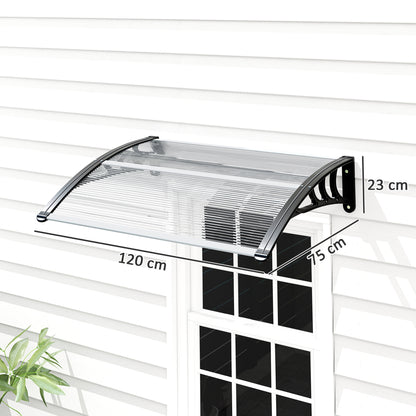 Front Door Canopy Outdoor Awning Aluminium Rigid Plastic Polycarbonate Rain Shelter UV Water Rain Resistant 120 x 75cm White