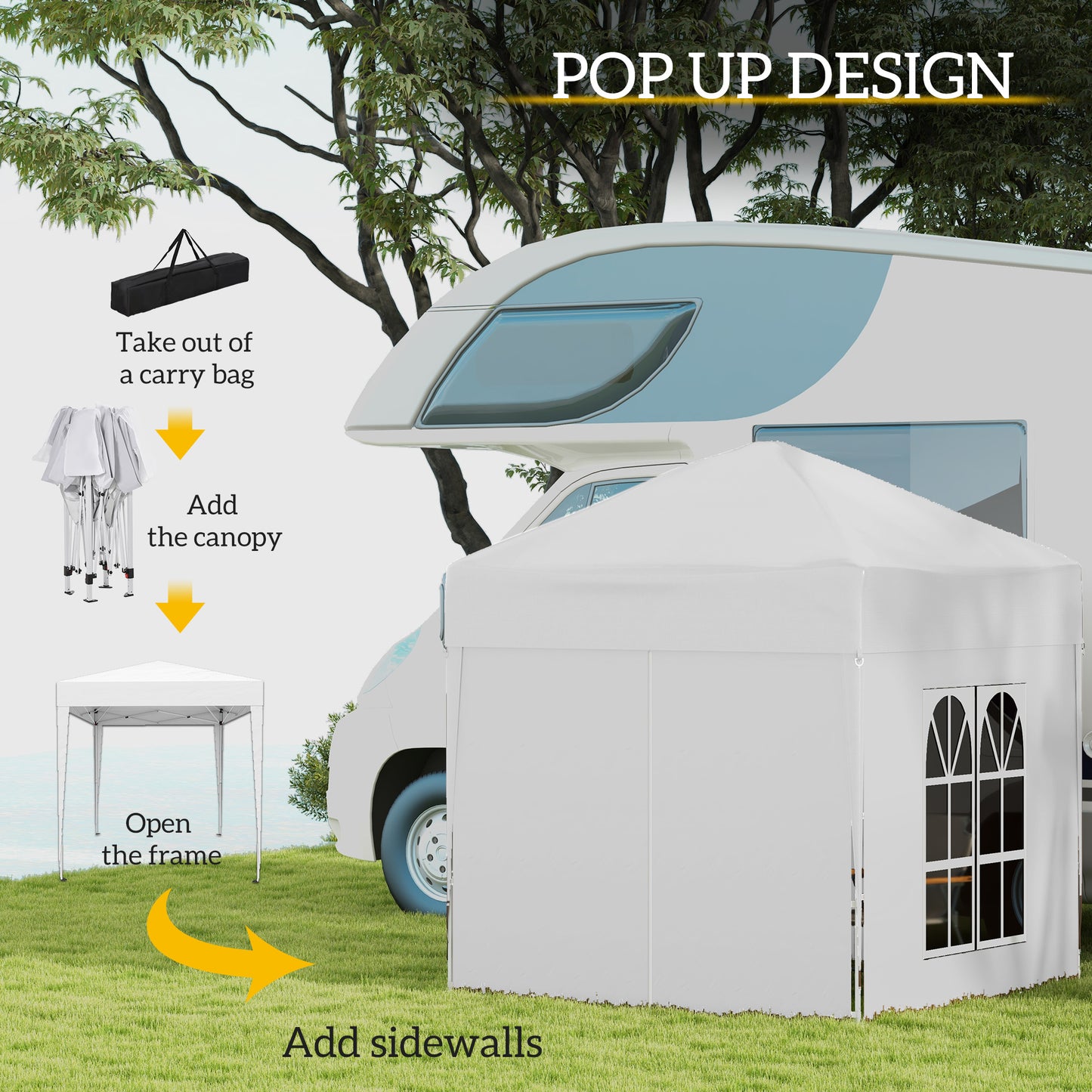 2 x 2 m Garden Pop Up Gazebo, Wedding Party Tent Marquee, Water Resistant Awning Canopy with Sidewalls, Windows, Carry Bag